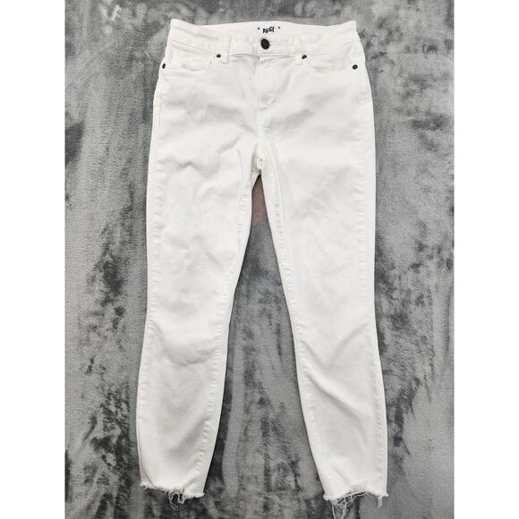 Paige Verdugo Crop Destructed Raw Hem Jeans Size 28 White Casper Stretch Denim - Picture 1 of 14